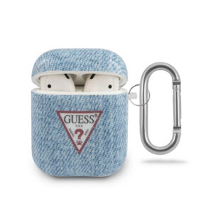 Оригинален дизайнерски калъф пластмасов за Airpods 1/2 слушалки Guess Denim Triangle, Син