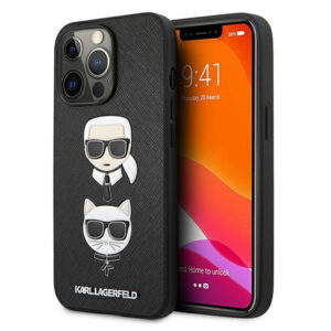 Калъф за iPhone 13 Pro Karl Lagerfeld Saffiano Karl and Choupette Heads